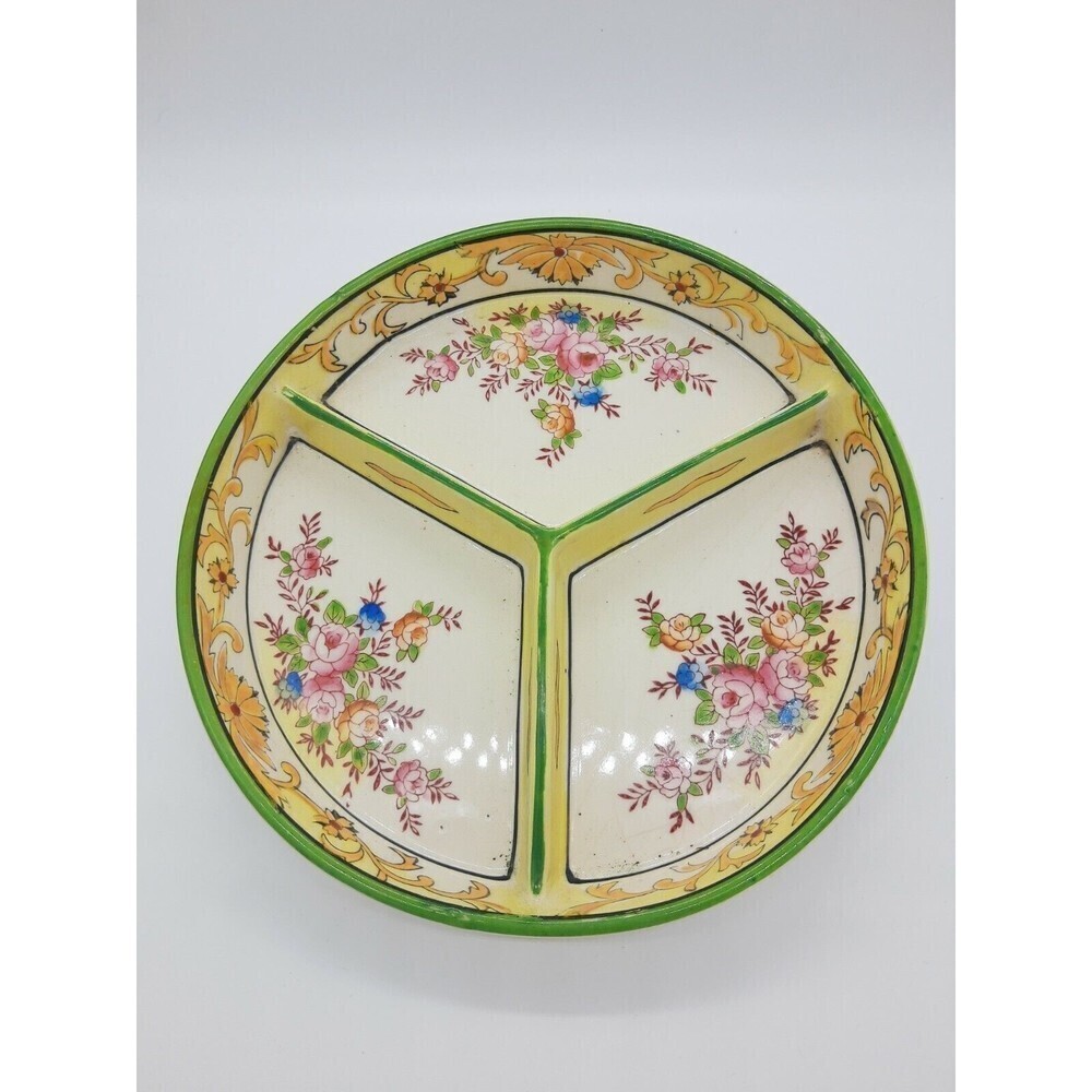 Antique Vintage Japan Divided Dish Mori-Machi Moriyama Handpainted Luster 7”
